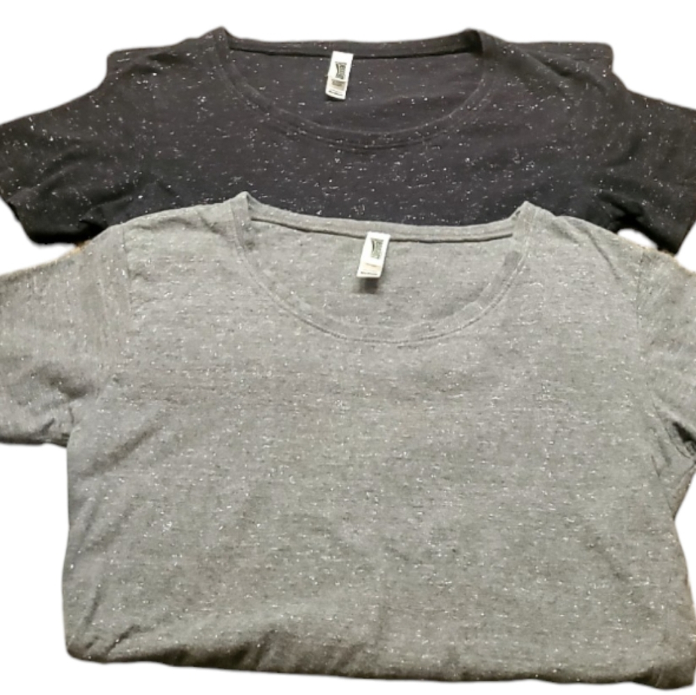Pennant Sportswear Two Sparkly S/S Scoop Neck Tees in Black & Grey size S/M